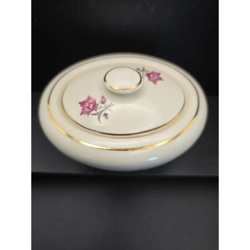 Vtg. Cunningham & Pickett Stardust Sugar Bowl with Lid, Gold Gilta